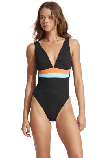 Slice Of Splice  Spliced Deep V Neck  One Piece