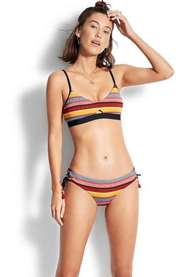 Baja Stripe Bralette Brazilian Tie Side Bikini Set 