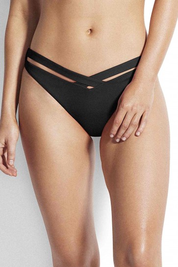 Seafolly V Band High Cut  Bikini Bottoms Black 