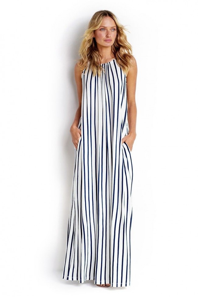 Swimwear 2019 Bayana Vertical Stripe Jersey Maxi Dress