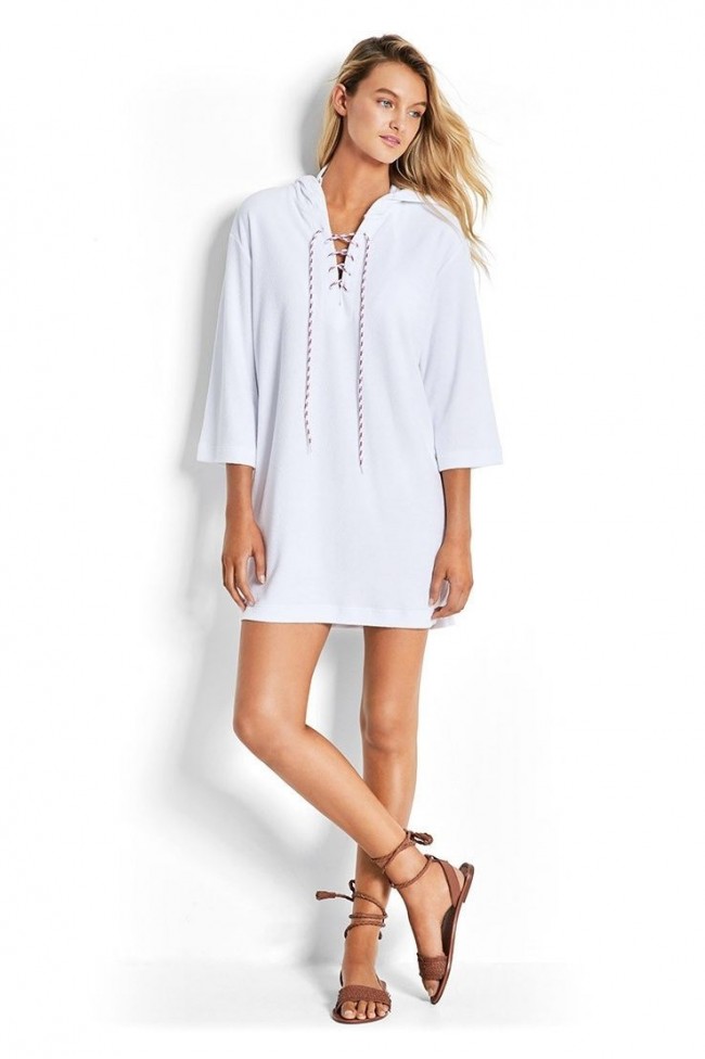 Swimwear | bayana - White Lace Up Towelling Cover Up Seafolly