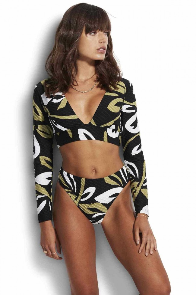 Long sleeve crop top bikini set clearance