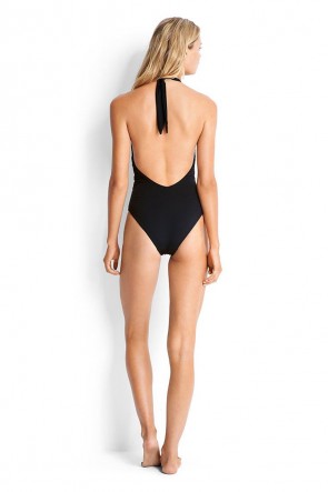 Active Swim Lace Up Halter Maillot One Piece 