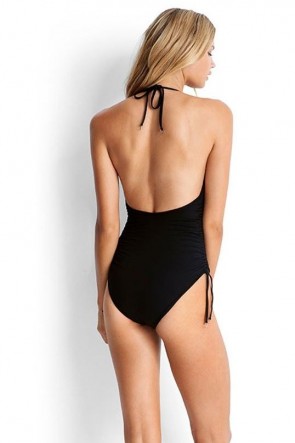 Active Swim Ruched Side Deep V Maillot 