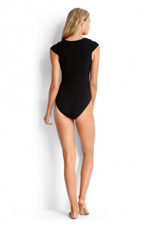 Active Swim Ruched Side Deep V Maillot One Piece Seafolly