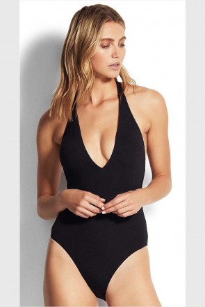Active Deep V One Piece by Seafolly Black