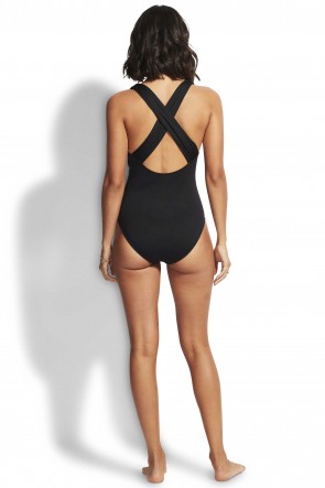 Seafolly Deep V Cross Back One Piece