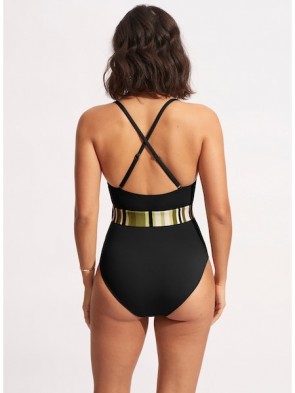 Sun Stripe One Piece With Belt - Black