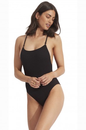 Active Square Neck One Piece Black