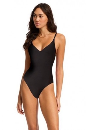 Seafolly Collective V Neck One Piece - Black 