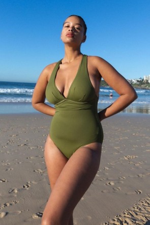 Seafolly Deep V Cross One Piece Avocado
