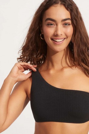 Sea Dive Shoulder Bandeau Bikini Top Black