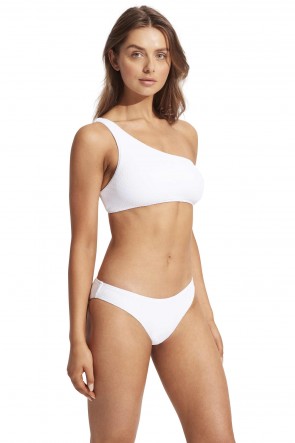 Sea Dive Shoulder Bandeau Hipster Bikini Set White