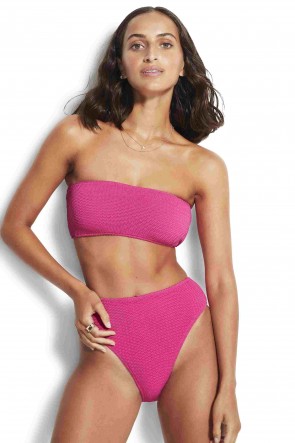 Seadive Bandeau Tube Hi Rise Set Fuchsia Rose