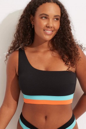 Slice Of Splice Spliced One Shoulder Top Black