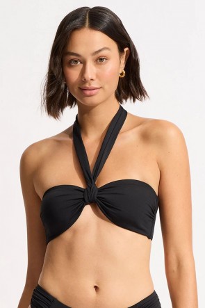 Seafolly Collective Sash Tie Front Bandeau Bikini Top - Black