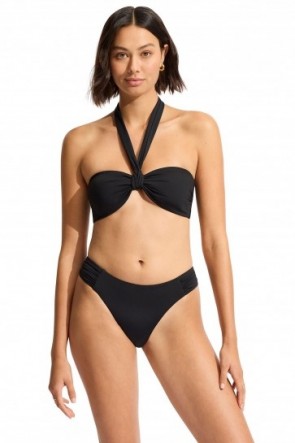 Sash Tie Front Bandeau High Leg Ruched Side Bikini 