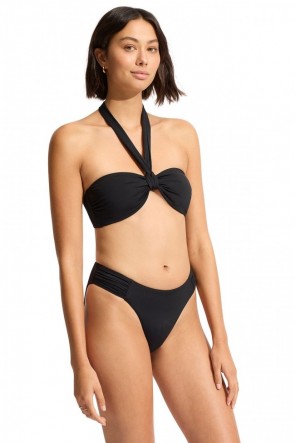 Sash Tie Front Bandeau High Leg Ruched Side Bikini 