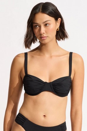 Seafolly Collective Ruched Underwire Bikini Top SF31470-942-T-Black-SZ8