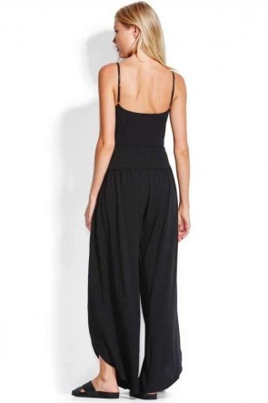 Sun Temple Shirred Waist Wrap Pant Black