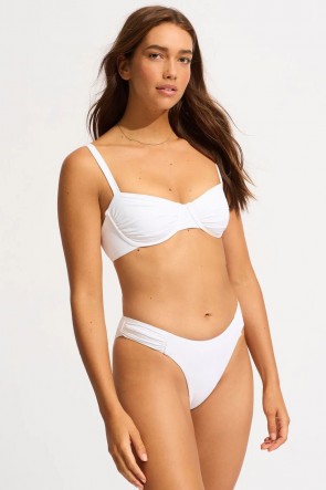 Underwire Bandeau High Leg Bikini Set White 