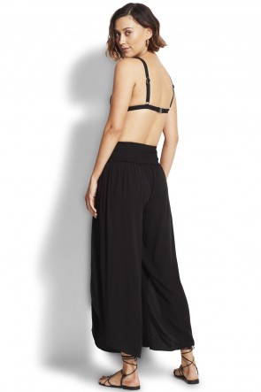 Sun Temple Shirred Waist Wrap Pant Black