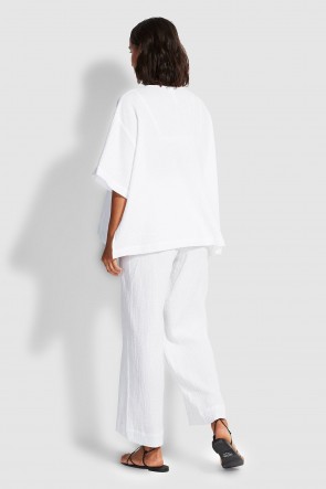 Double Cloth Shirred Pant White