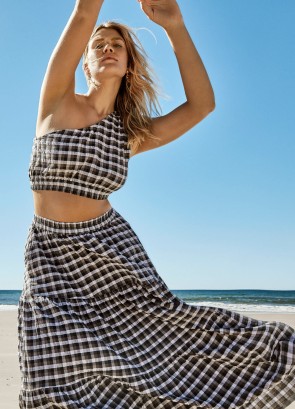 Portofino Gingham Crop Gingham Tiered Skirt 