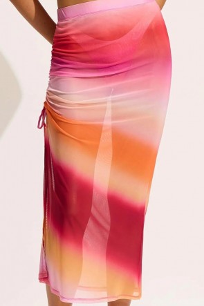 Spectrum Mesh Midi Skirt - Hot Pink