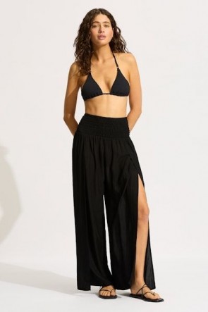 Sun Temple Shirred Waist Wrap Pant Black