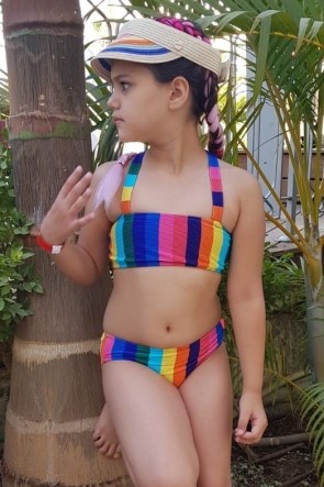 Multi Rainbow Crush Stripe Tube Bikni Set 