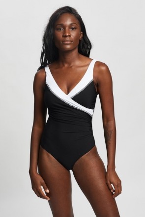 Valentina Black Wrap Front Cross Multifit One Piece