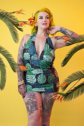 Green Palm Skirted One Piece Swimsuit