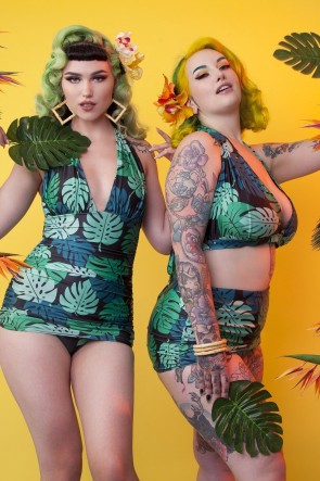 Green Palm Skirted One Piece Swimsuit