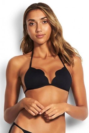 Petal Edge Fixed Tri Bikini Top Black 