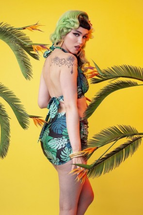 Green Palm Bikini Set Black