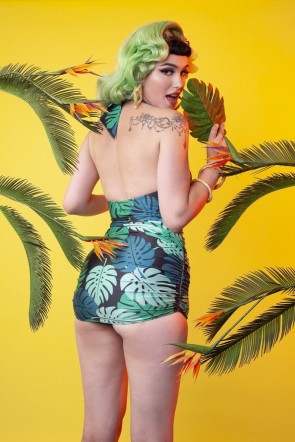 Green Palm Skirted One Piece Swimsuit