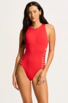 Active Multi Strap High Neck One Piece Chilli Red