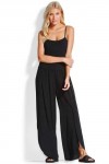 Rib Bodysuit With Sun Temple Shirred Waist Wrap Pant Black