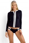 Block Party Long Sleeve Rash Vest with Spliced Hipster Bikini Pant -Black  